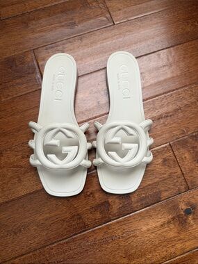 Gucci Cream Double G Slide Sandals